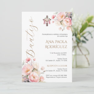 Spanish Boho Floral Girl Baptism Invitation