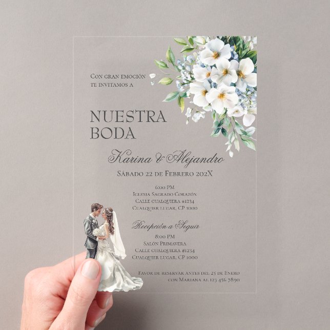 Spanish Boho Floral Wedding Acrylic Invitations (Insitu (Handheld))
