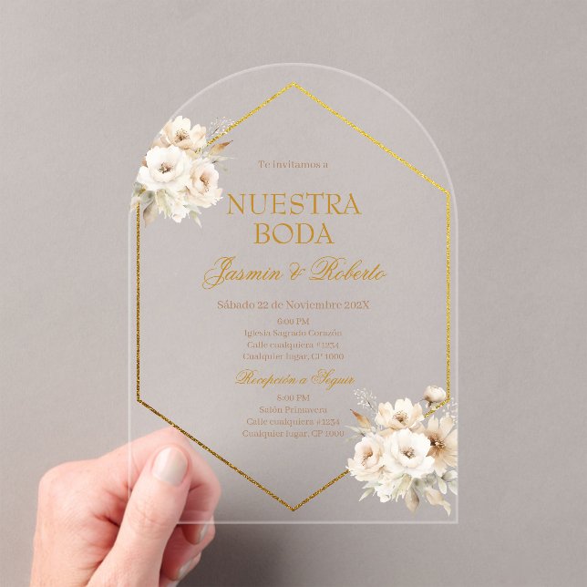 Spanish Boho Floral Wedding Acrylic Invitations (Insitu (Handheld))