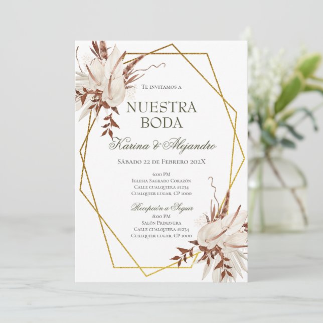 Spanish Boho Floral Wedding Invitation (Standing Front)