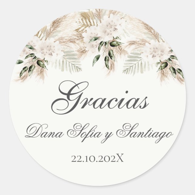 Spanish Boho Wedding Classic Round Sticker (Front)