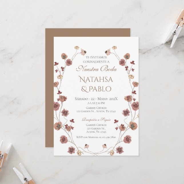 Spanish Boho Wedding Invitation (Front/Back In Situ)