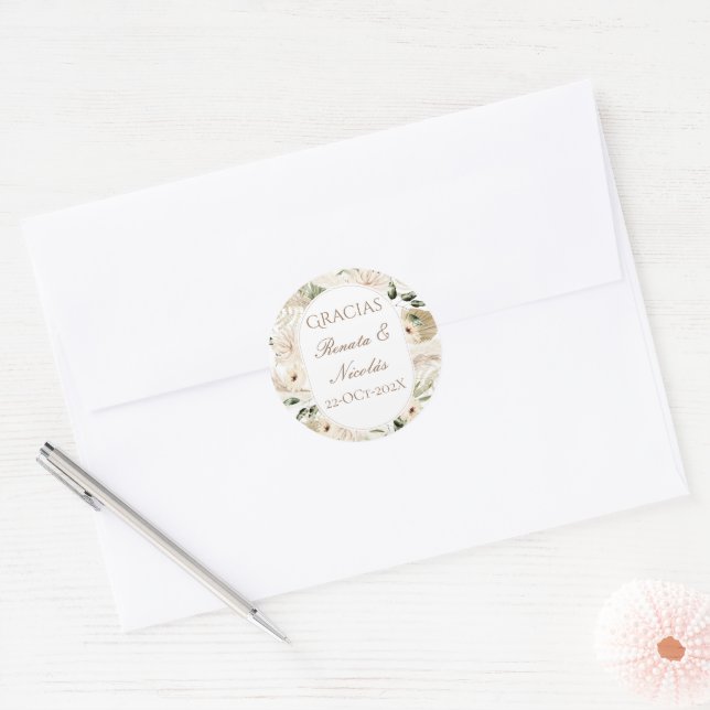 Spanish Boho Wedding round sticker  (Envelope)