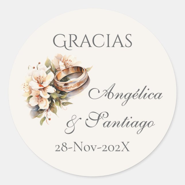 Spanish Boho Wedding round sticker  (Front)