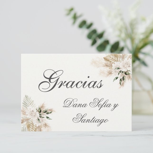Spanish Boho Wedding Thank you RSVP Card (Standing Front)