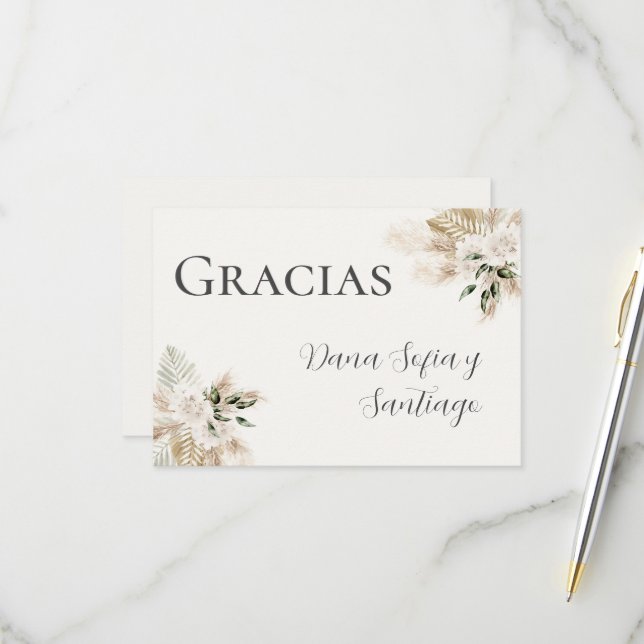 Spanish Boho Wedding Thank you RSVP Card (Front/Back In Situ)