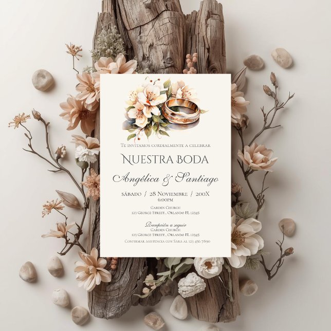Spanish boho wedding with rings invitation (Creator Uploaded)