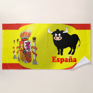Spanish Bull Flag Design Beach Towel