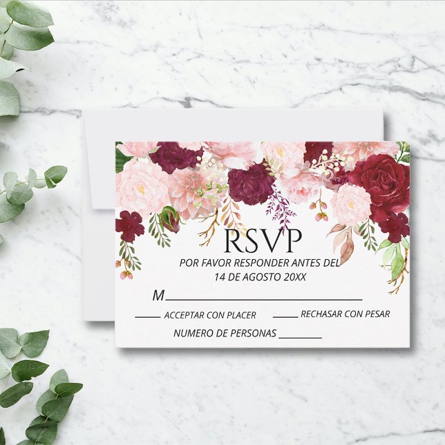 Spanish Burgundy Blush Pink Floral RSVP wedding  (Creator Uploaded)