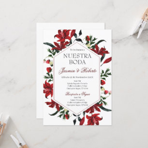 Spanish Burgundy Floral Wedding Invitation