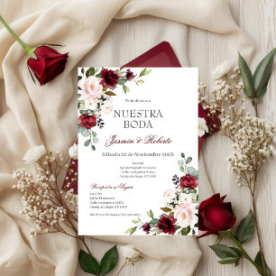 Spanish Burgundy Floral Wedding Invitation