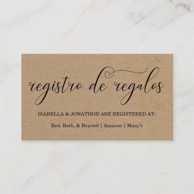 Spanish Calligraphy Registry Enclosure Card (Front)