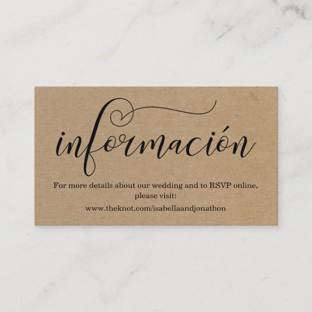 Spanish Calligraphy Wedding Website Enclosure Card (Front)