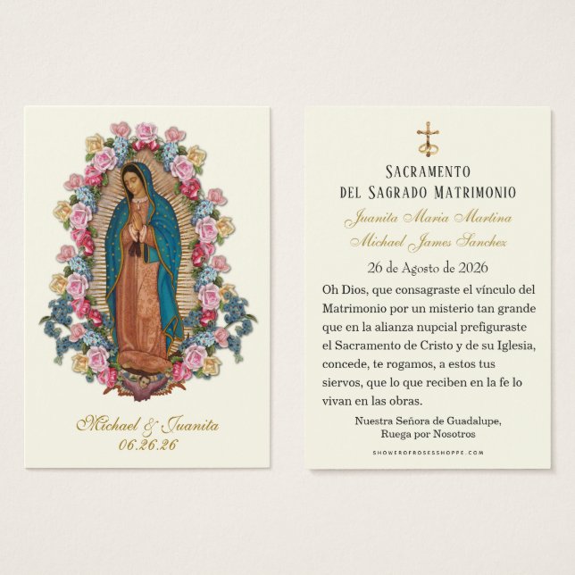 Spanish Catholic Guadalupe Wedding Holy Card (Devant & derrière)