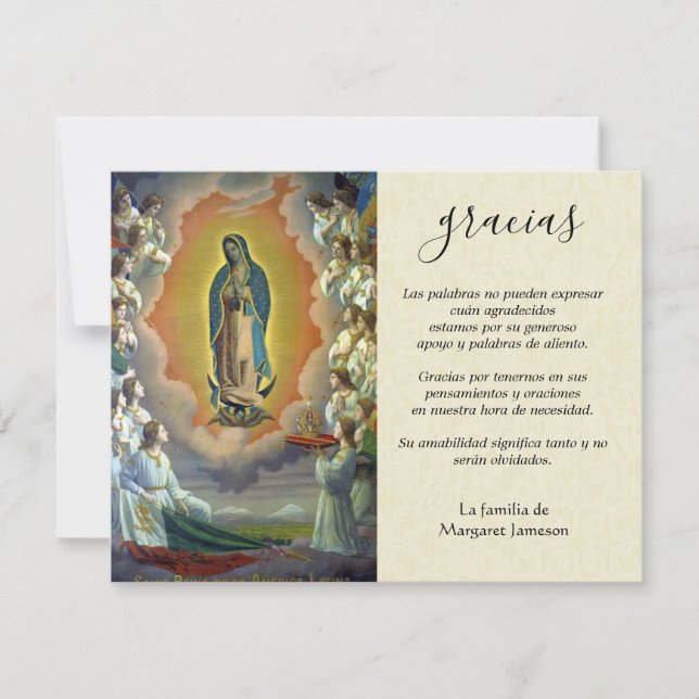 Spanish Catholic Virgin Mary Condolence Thank You Card (Front)