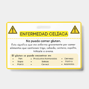Spanish Celiac Disease Gluten Allergy Alert Card Badge