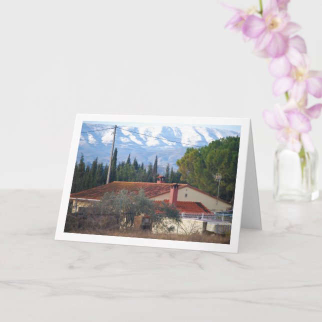 Spanish Chalet and Snowy Mountains Card (Orchid)