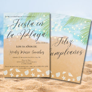 Spanish Chic Beach Palm Lights 70th Birthday Party Invitation