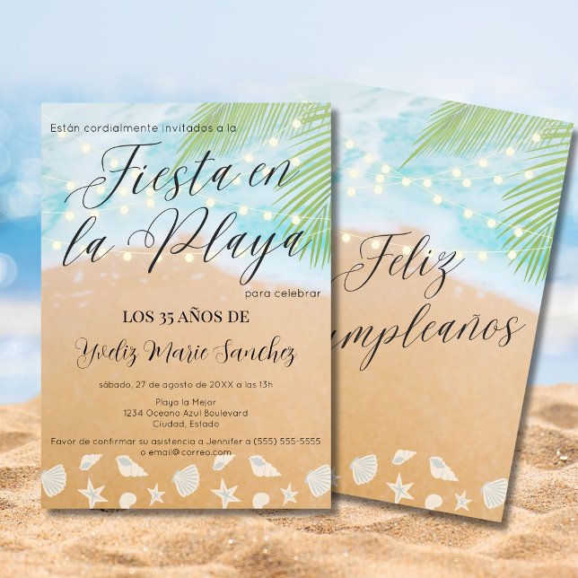 Spanish Chic Beach Sandy Shore 35th Birthday Party Invitation (Creator Uploaded)