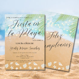 Spanish Chic Sandy Beach Palm 80th Birthday Party Invitation