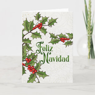 Spanish Christmas Feliz Navidad Holly Berries Holiday Card