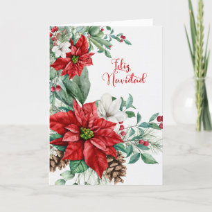 Spanish Christmas Poinsettias Feliz Navidad Holiday Card