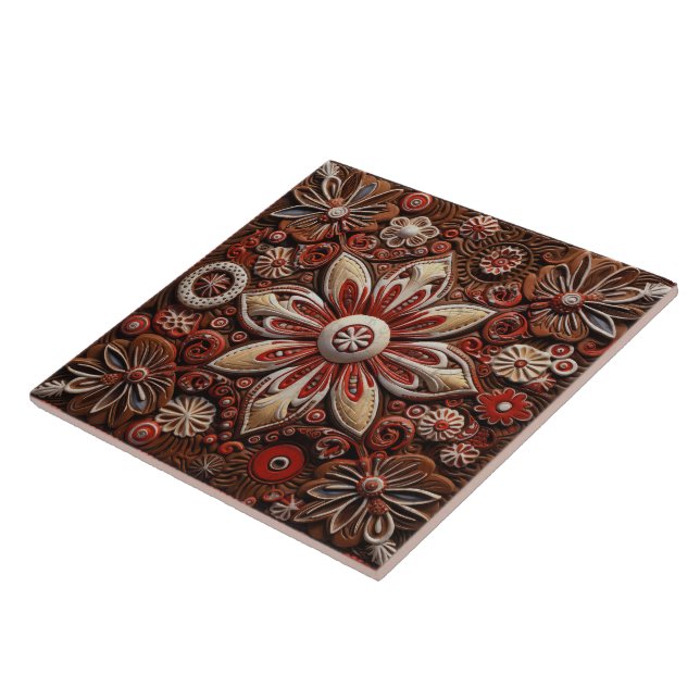 Spanish Christmas Red Star Terracotta Art Tile (Side)