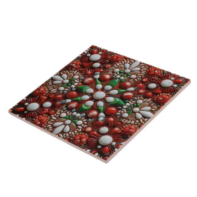 Spanish Christmas Star Hand-paint Terracotta No 4 Tile (Side)