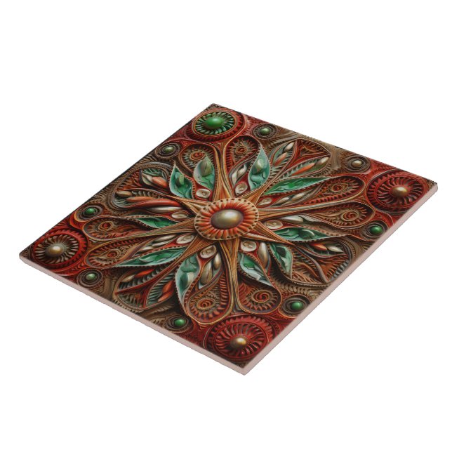 Spanish Christmas Star Hand-paint Terracotta Tile (Side)