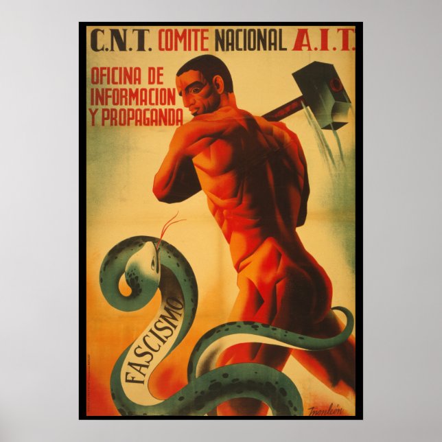 SPANISH CIVIL WAR ANTI-FACISM PROPAGANDA POSTER (Front)