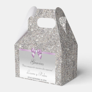 Spanish Classy Silver Sequins Lilac Bow Diamond Favor Box