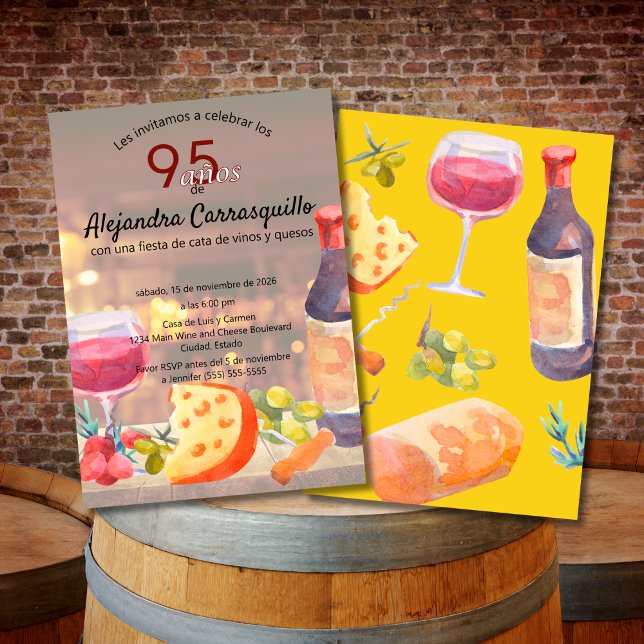 Spanish Classy Wine & Cheese Tasting 95th Birthday Invitation (Creator Uploaded)