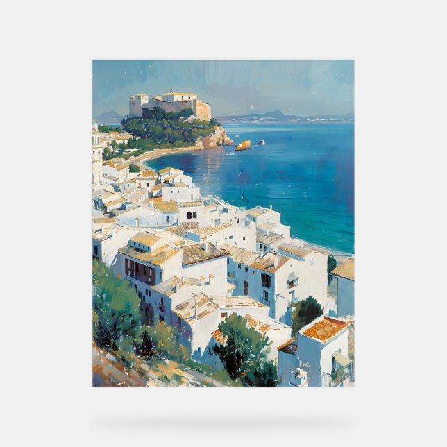 Spanish coastal town  acrylic sign (Front)