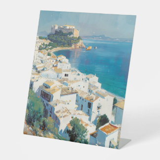 Spanish coastal town  pedestal sign