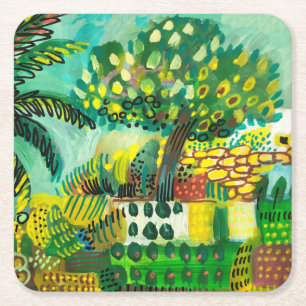 Spanish countryside square paper coaster