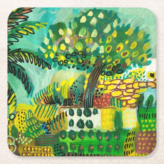 Spanish countryside square paper coaster (Front)