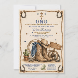 Spanish Cowboy Boy 1st Birthday & Baptism Boots Invitation