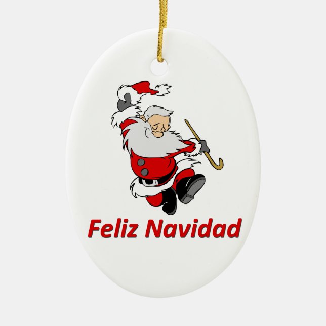 Spanish Dancing Santa Claus Ceramic Ornament (Front)