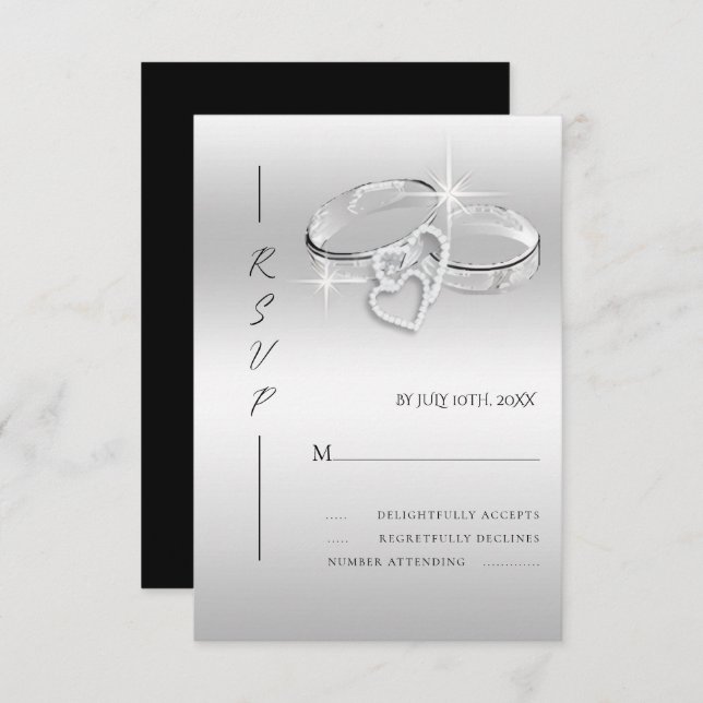 Spanish Decorative Glitzy Silver Wedding Rings  RSVP Card (Front/Back)
