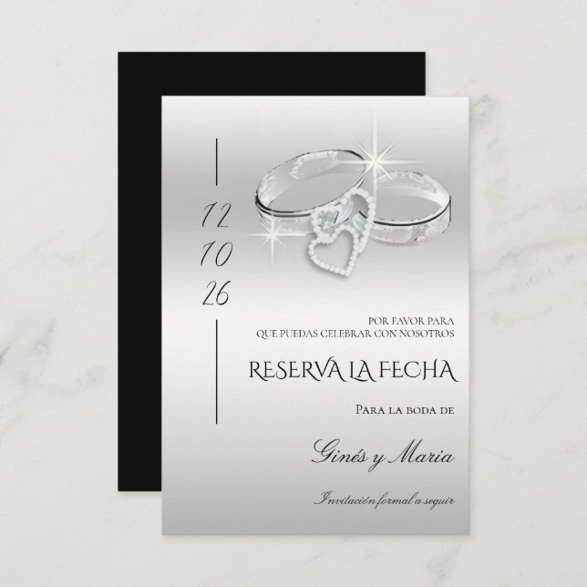Spanish Decorative Glitzy Silver Wedding Rings  Save The Date (Front/Back)