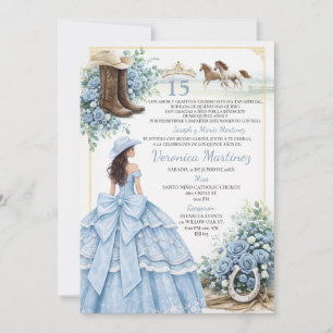 Spanish Dusty Blue Charro Princess Sweet 15 Años Invitation
