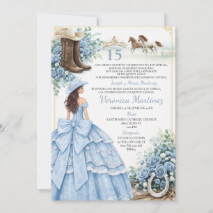 Spanish Dusty Blue Charro Princess Sweet 15 Años Invitation