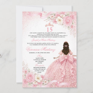 Spanish Dusty Pink Charra Princess Floral 15 Años Invitation