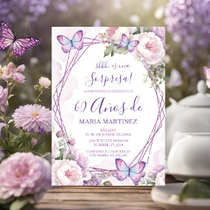 Spanish Dusty Purple Floral Sorpresa 60th Birthday Invitation
