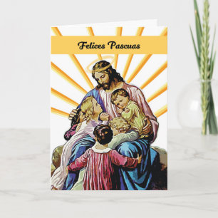 Spanish Easter Jesus with Children and Rays Card