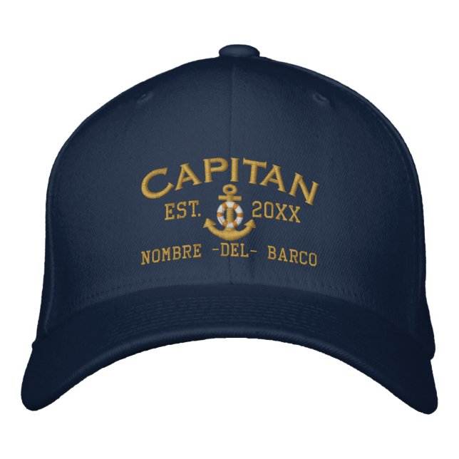 SPANISH El Capitan Year and Name in Golden Style Embroidered Hat (Front)
