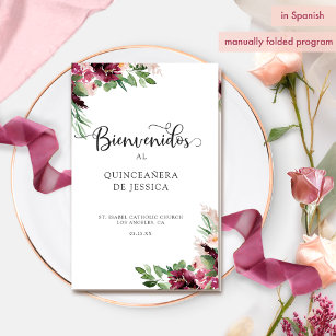 Spanish, Elegant Burgundy Quinceañera Program