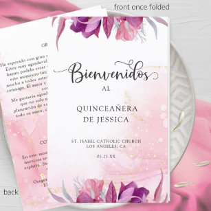 Spanish, Elegant Fuchsia Quinceañera Program