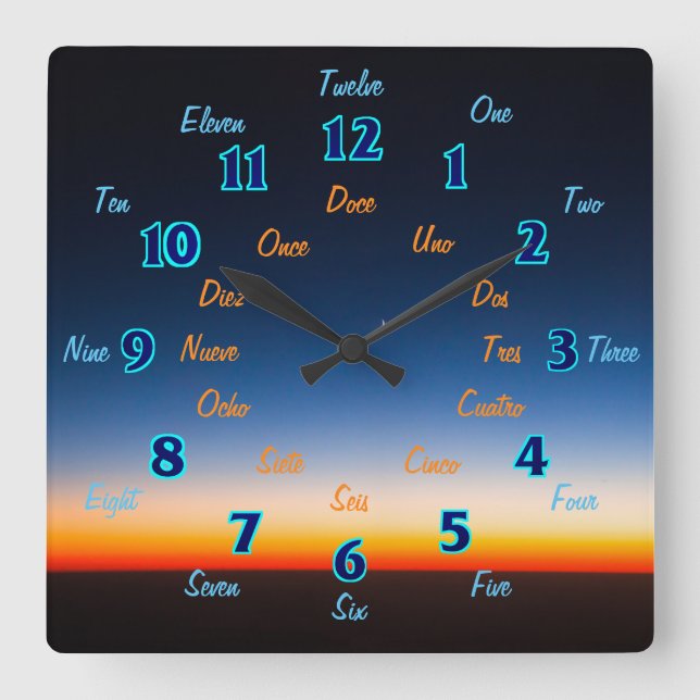Spanish English Square Wall Clock (Front)