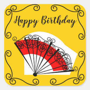 Spanish Fan Corners Birthday sticker square